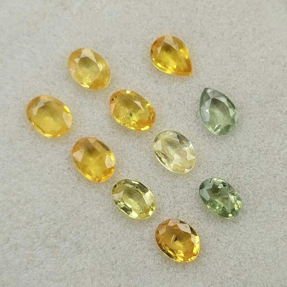 1.55 Ctw Natural Yellow Green Sapphire 10 Pcs 4x3mm Heated